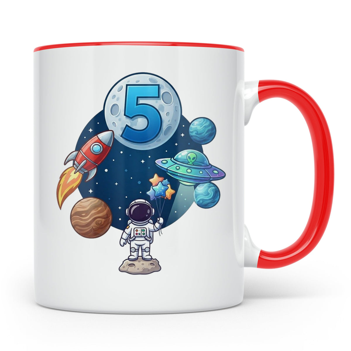 5. Geburtstag Tasse Junge mit Astronaut & Rakete, Weltraum G – Rot [farbe:rot]