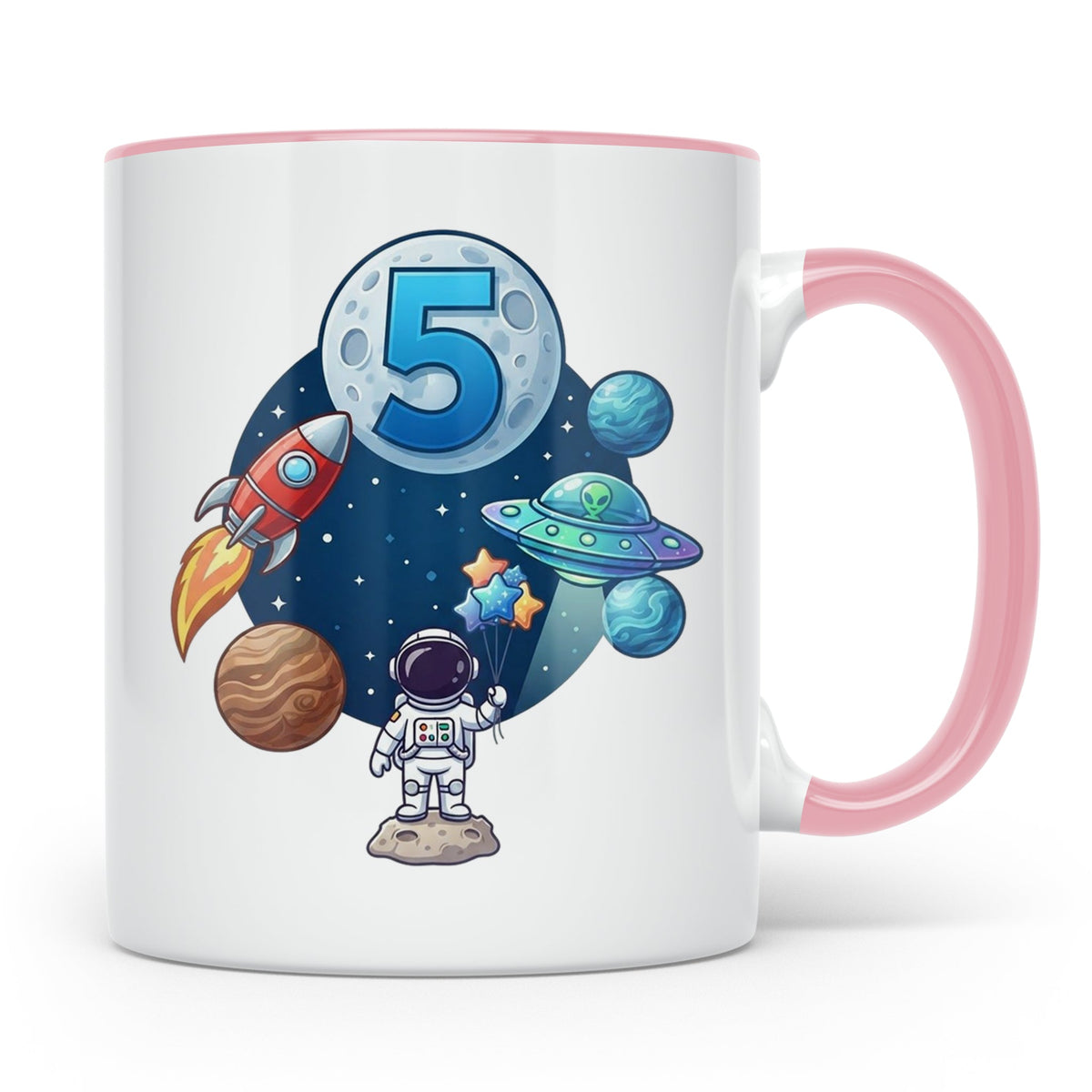 5. Geburtstag Tasse Junge mit Astronaut & Rakete, Weltraum G – Rosa [farbe:rosa]