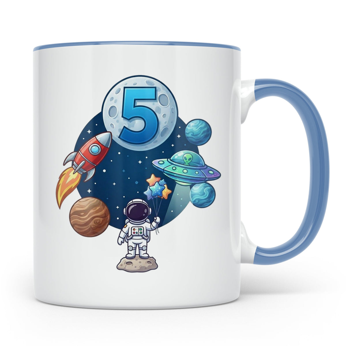 5. Geburtstag Tasse Junge mit Astronaut & Rakete, Weltraum G – Blau [farbe:blau]
