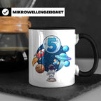 5. Geburtstag Tasse Junge mit Astronaut & Rakete, Weltraum G – Schwarz [farbe:schwarz]