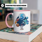5. Geburtstag Tasse Junge mit Astronaut & Rakete, Weltraum G – Rosa [farbe:rosa]