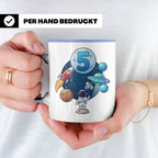 5. Geburtstag Tasse Junge mit Astronaut & Rakete, Weltraum G – Blau [farbe:blau]