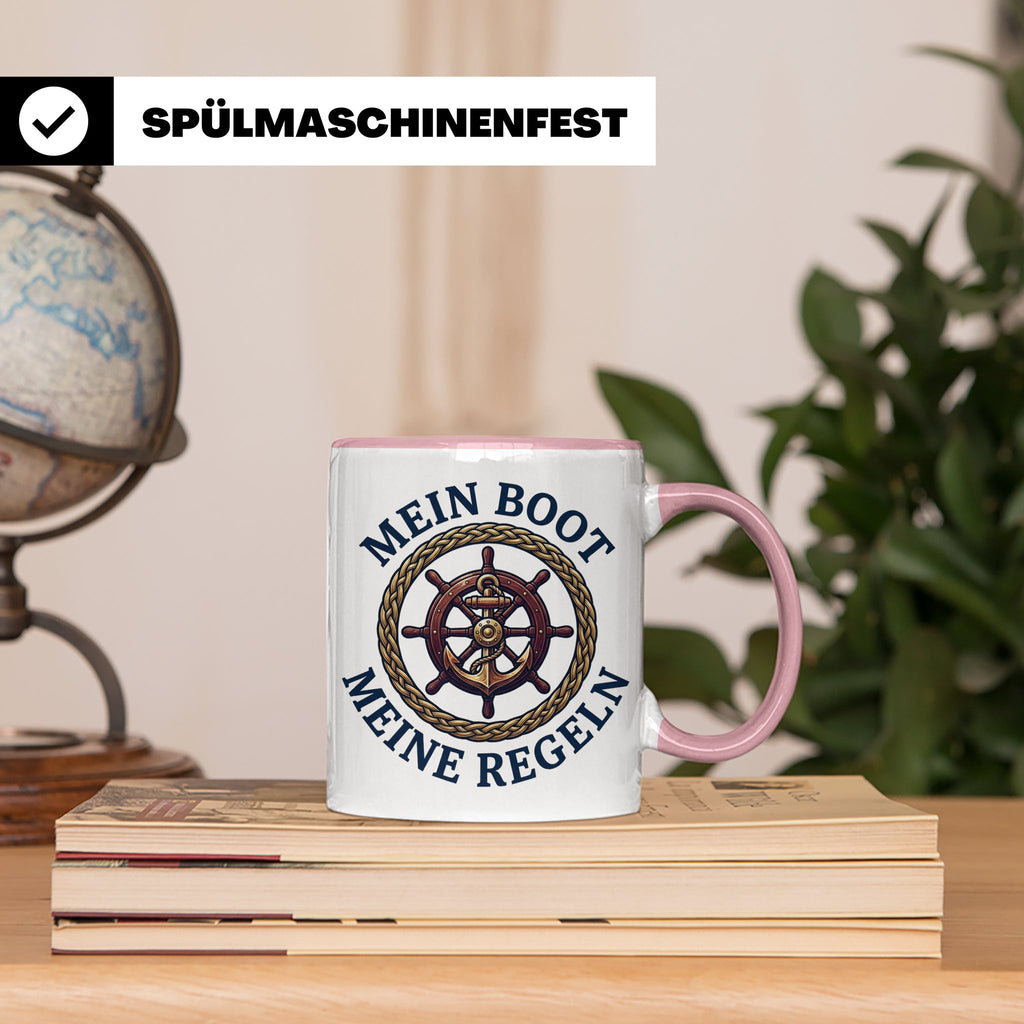 Mein Boot Meine Regeln Tasse, Geschenk für Kapitän & Bootsbe – Rosa [farbe:rosa]