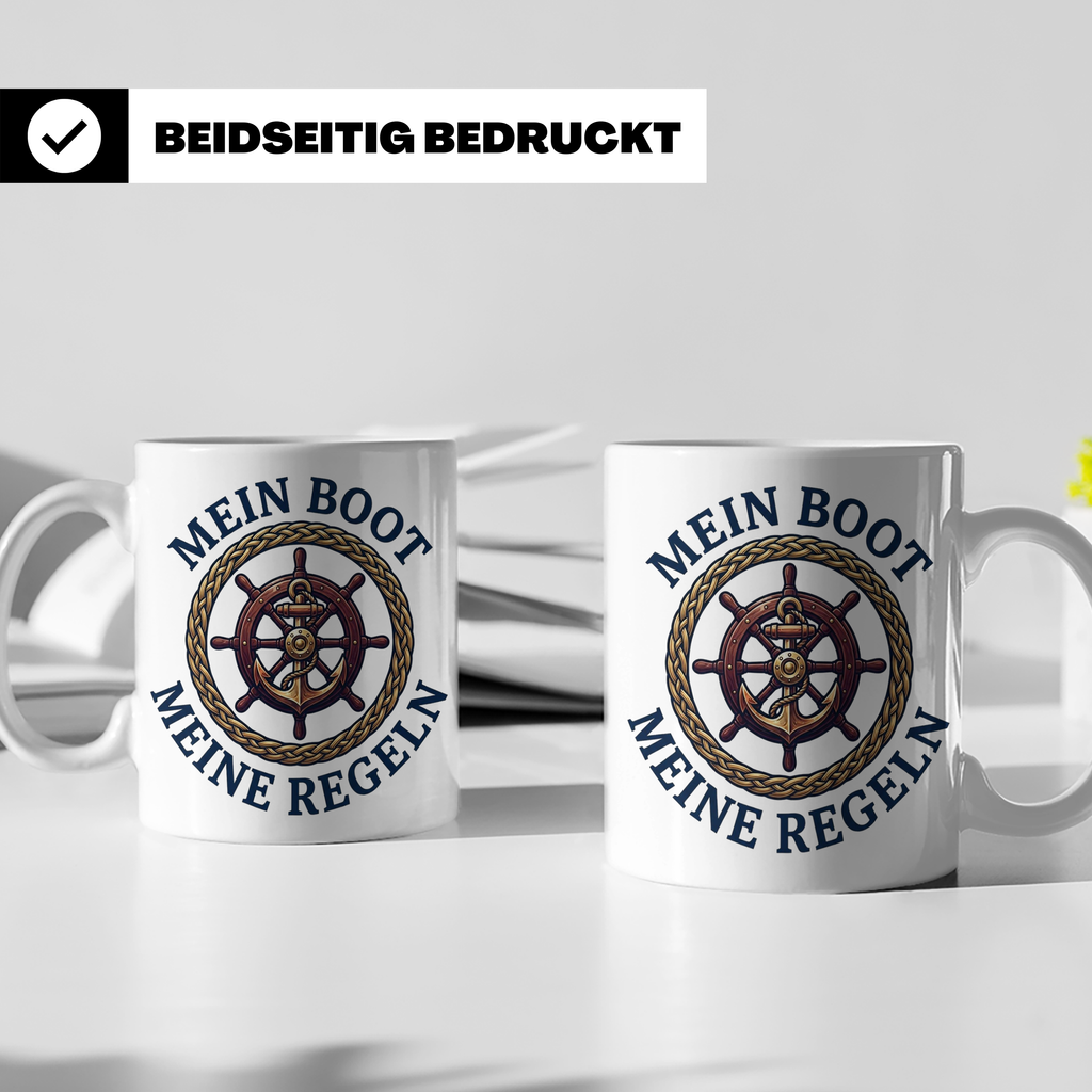 Mein Boot Meine Regeln Tasse, Geschenk für Kapitän & Bootsbe – Weiß [farbe:weiß]
