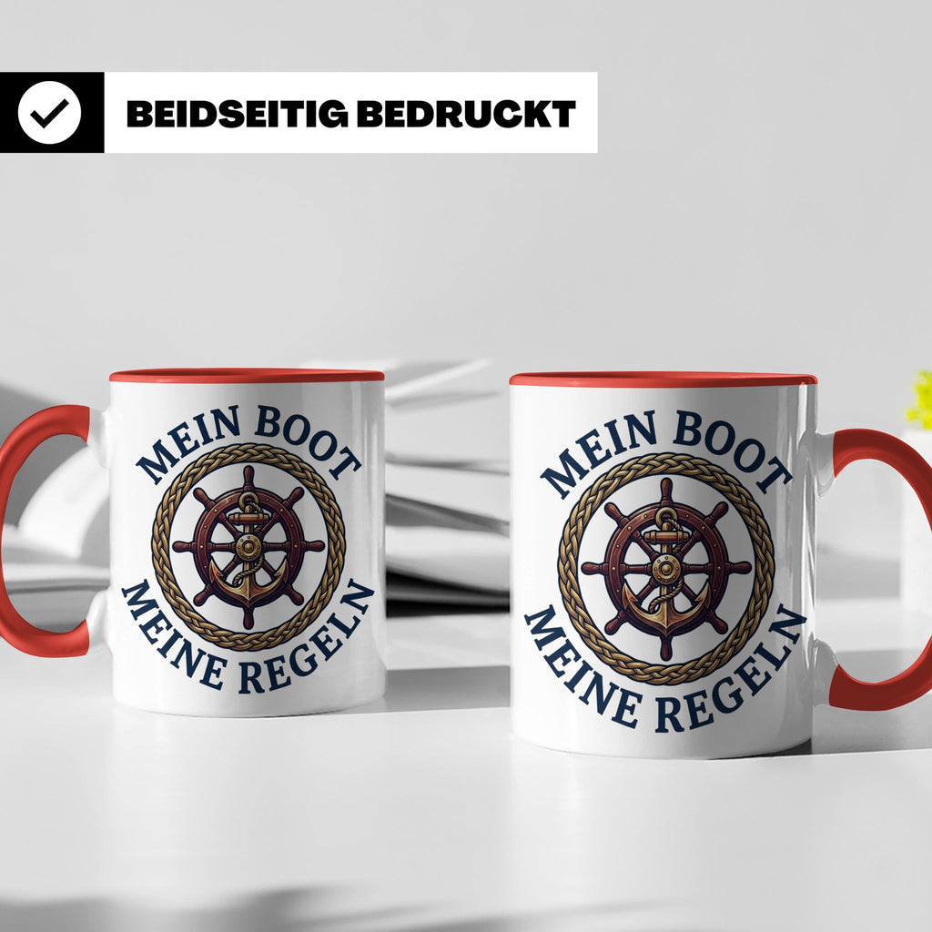 Mein Boot Meine Regeln Tasse, Geschenk für Kapitän & Bootsbe – Rot [farbe:rot]