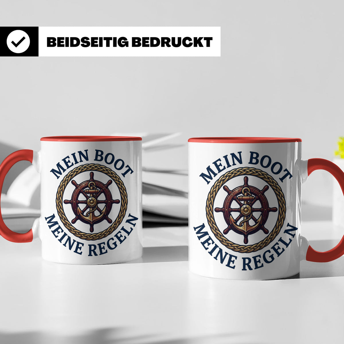 Mein Boot Meine Regeln Tasse, Geschenk für Kapitän & Bootsbe – Rot [farbe:rot]