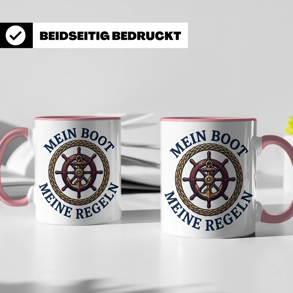 Mein Boot Meine Regeln Tasse, Geschenk für Kapitän & Bootsbe – Rosa [farbe:rosa]