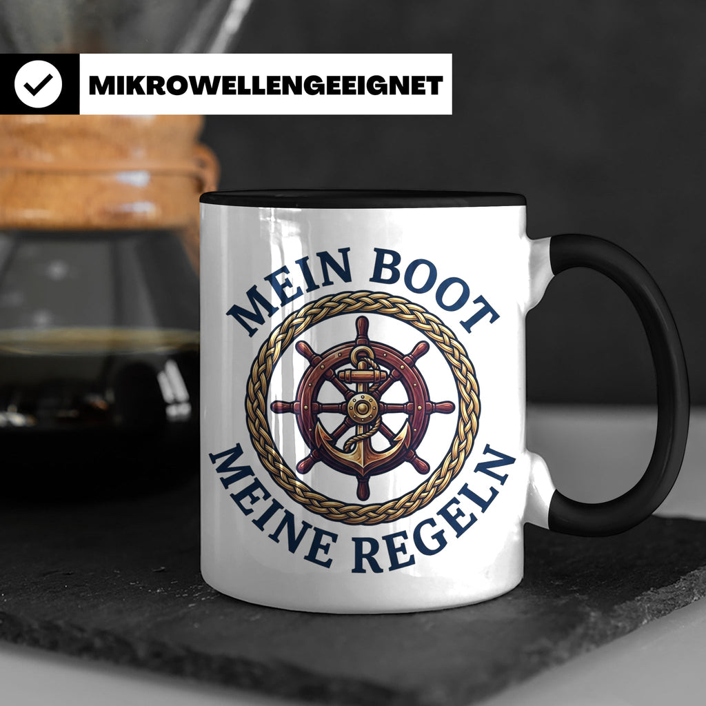 Mein Boot Meine Regeln Tasse, Geschenk für Kapitän & Bootsbe – Schwarz [farbe:schwarz]