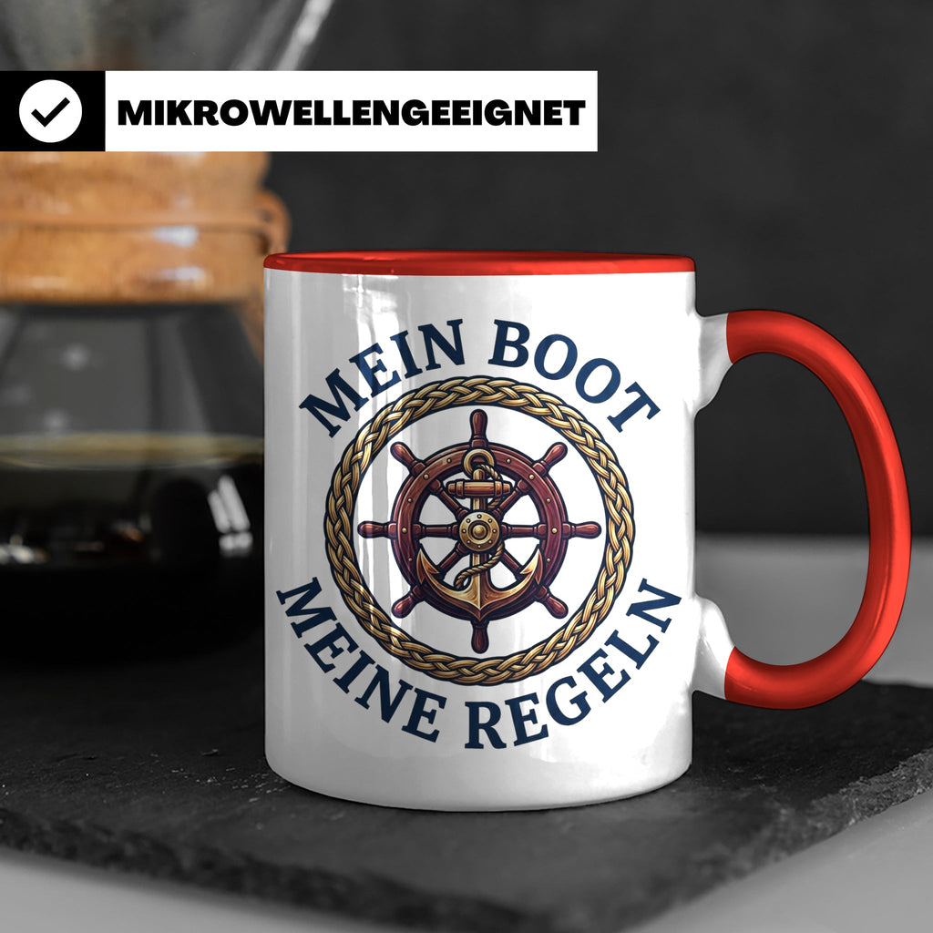 Mein Boot Meine Regeln Tasse, Geschenk für Kapitän & Bootsbe – Rot [farbe:rot]