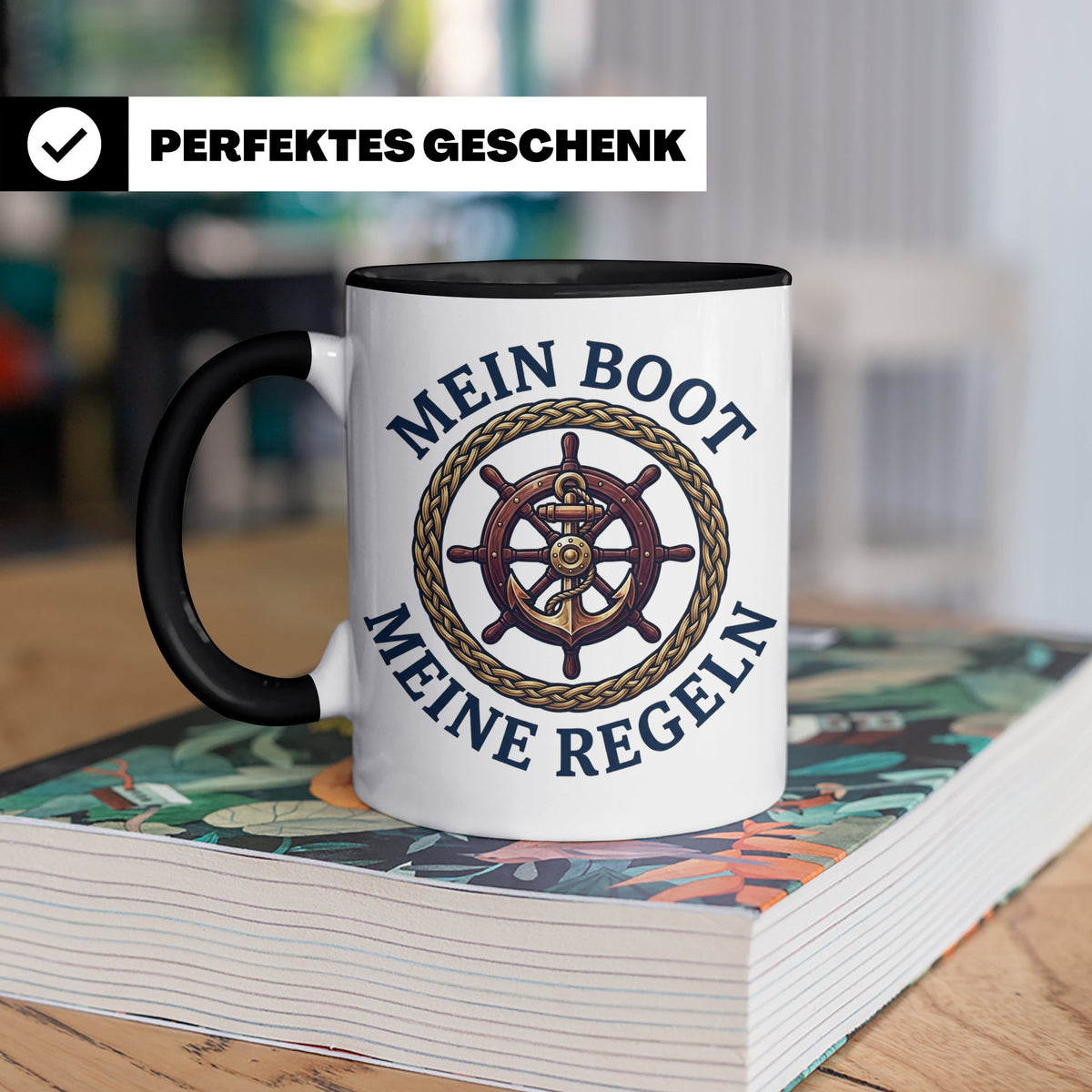 Mein Boot Meine Regeln Tasse, Geschenk für Kapitän & Bootsbe – Schwarz [farbe:schwarz]