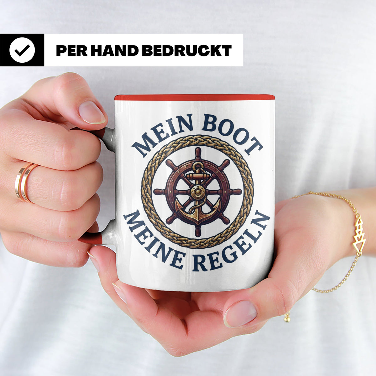 Mein Boot Meine Regeln Tasse, Geschenk für Kapitän & Bootsbe – Rot [farbe:rot]