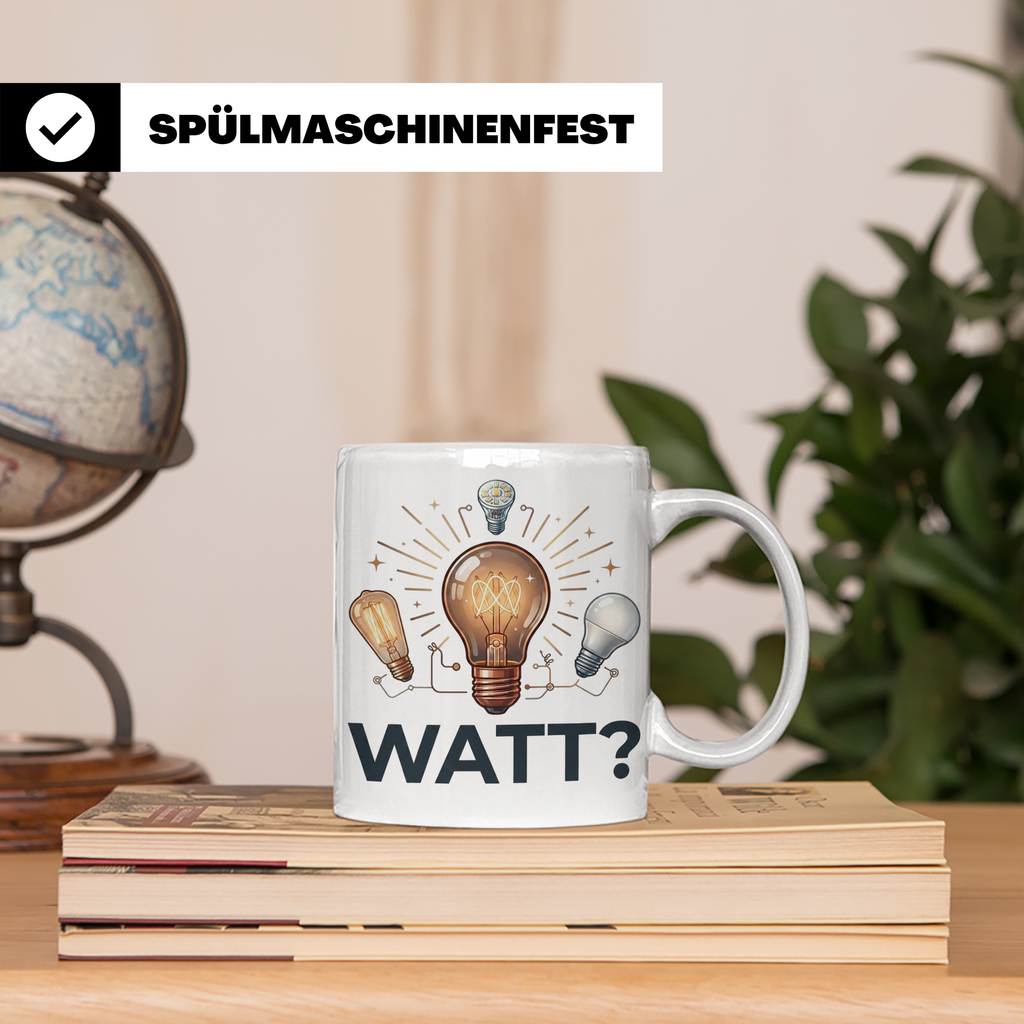 Elektriker Tasse WATT? Spruch, Kaffeetasse für Elektroniker, – Weiß [farbe:weiß]