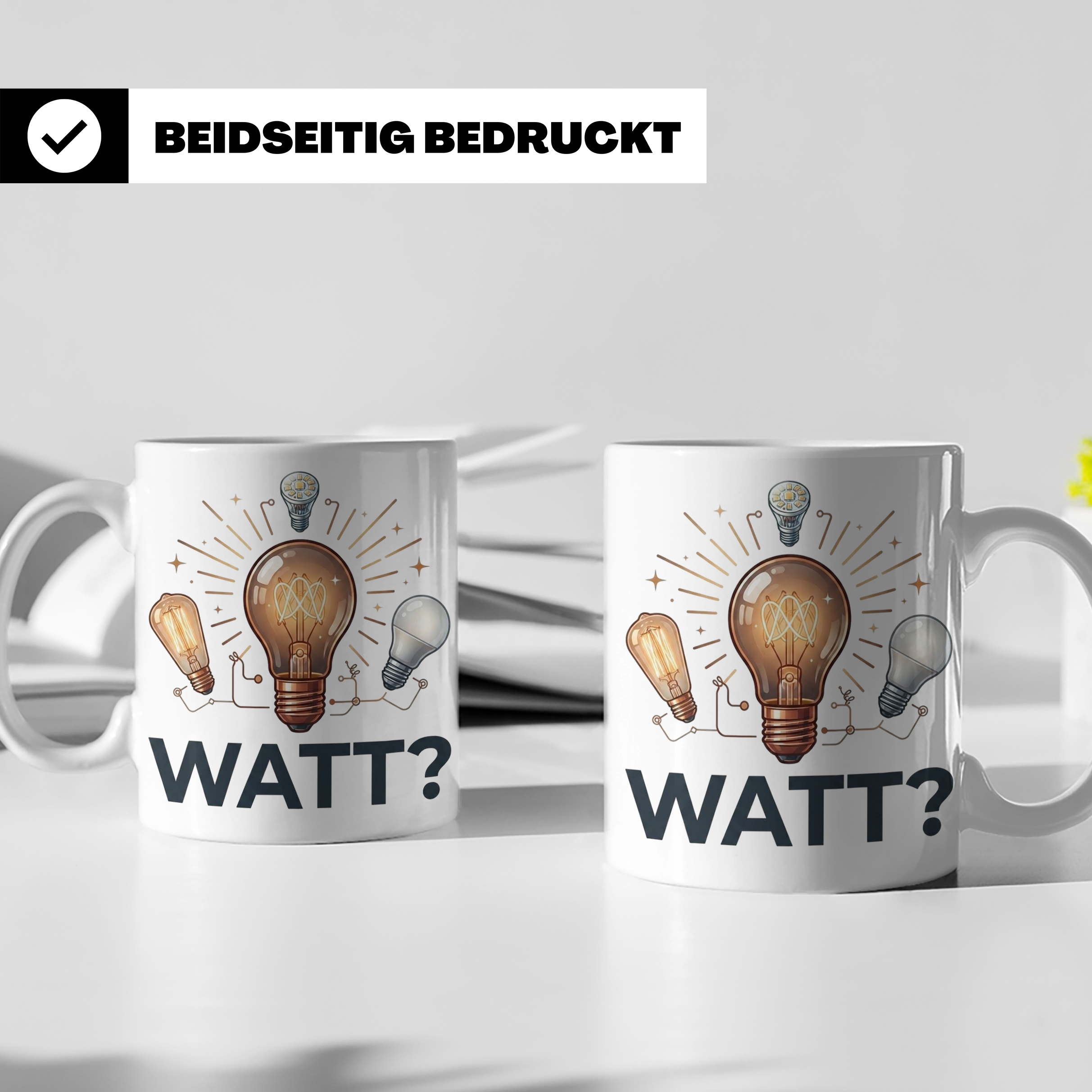 Elektriker Tasse WATT? Spruch, Kaffeetasse für Elektroniker, – Weiß [farbe:weiß]