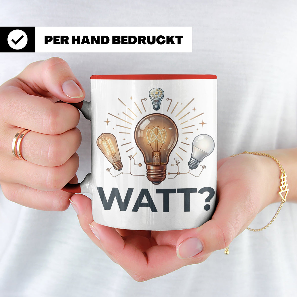 Elektriker Tasse WATT? Spruch, Kaffeetasse für Elektroniker, – Rot [farbe:rot]