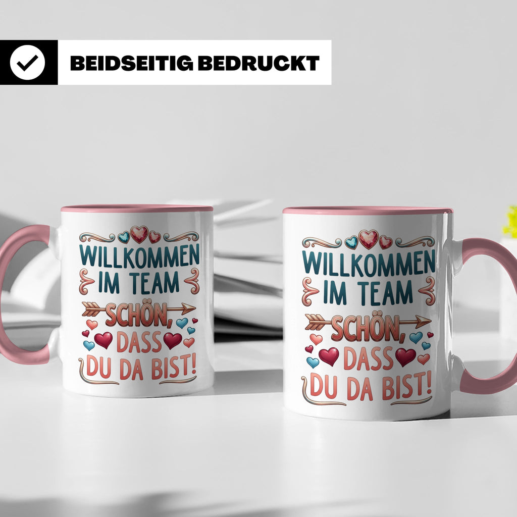 Willkommen im Team Tasse, Geschenk für neuen Mitarbeiter zum – Rosa [farbe:rosa]