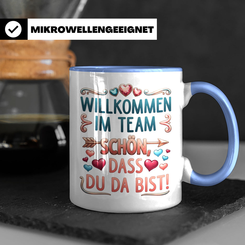 Willkommen im Team Tasse, Geschenk für neuen Mitarbeiter zum – Blau [farbe:blau]