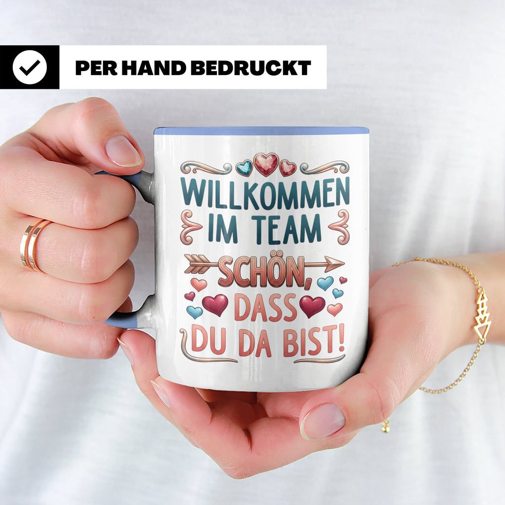 Willkommen im Team Tasse, Geschenk für neuen Mitarbeiter zum – Blau [farbe:blau]