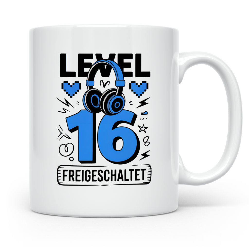 Level 16 Tasse freigeschaltet Gamer Geburtstag - Gaming Headset Geschenkidee für Zocker 16. Geburtstag - Geburtstagsgeschenk 16 Jahre