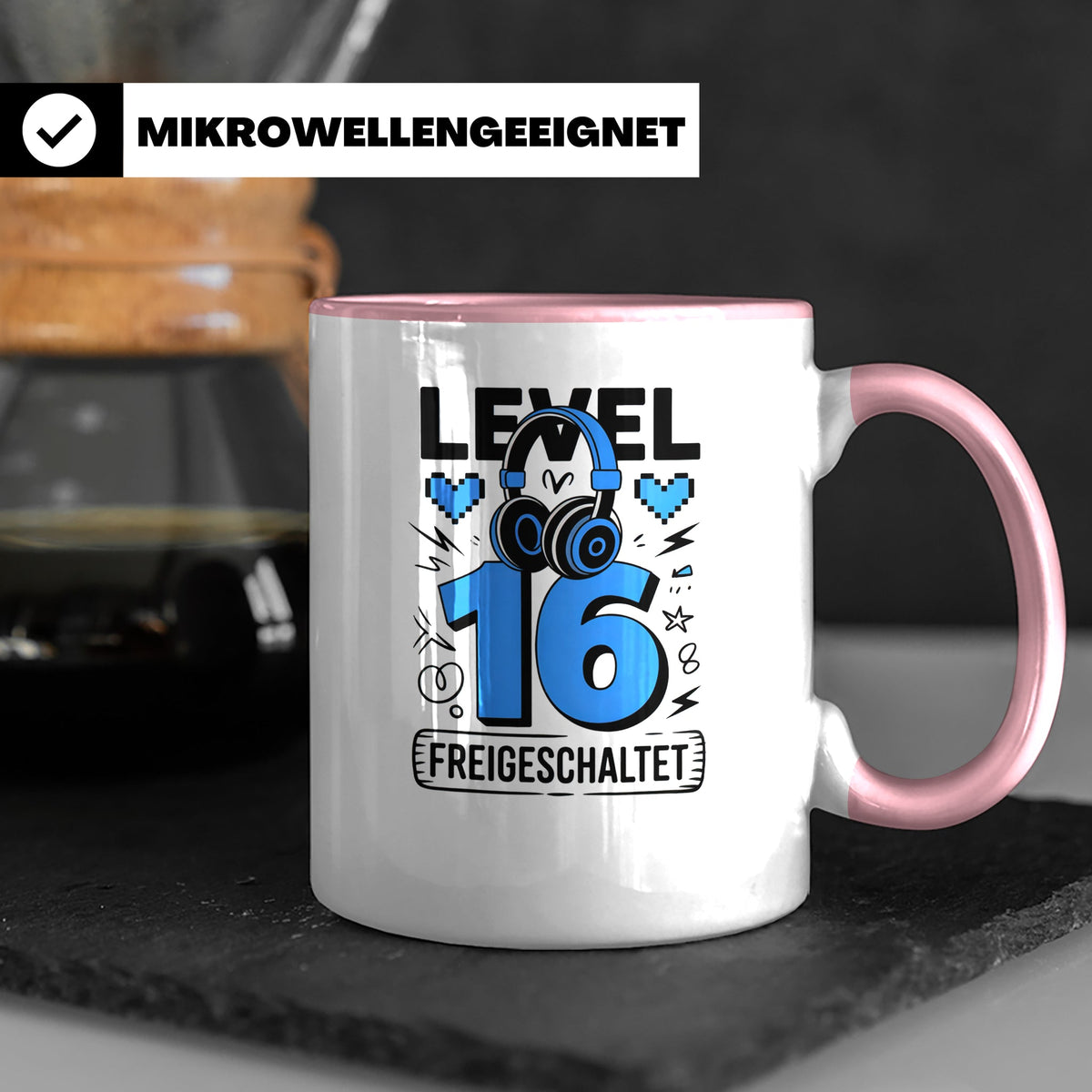 Level 16 Tasse freigeschaltet Gamer Geburtstag - Gaming Headset Geschenkidee für Zocker 16. Geburtstag - Geburtstagsgeschenk 16 Jahre