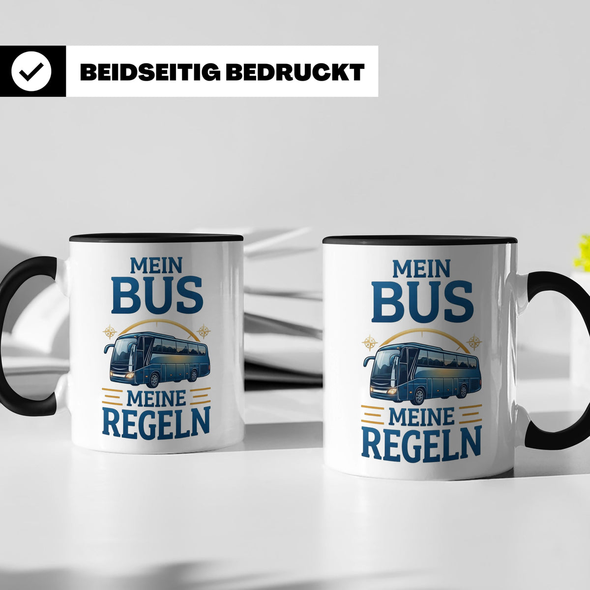 Busfahrer Tasse mit Spruch Mein Bus Meine Regeln, Geschenk f – Schwarz [farbe:schwarz]