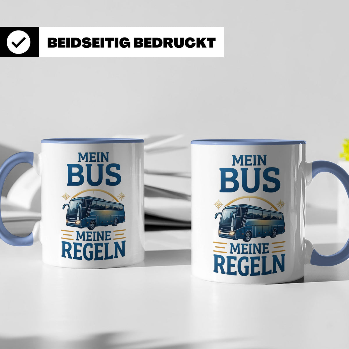 Busfahrer Tasse mit Spruch Mein Bus Meine Regeln, Geschenk f – Blau [farbe:blau]