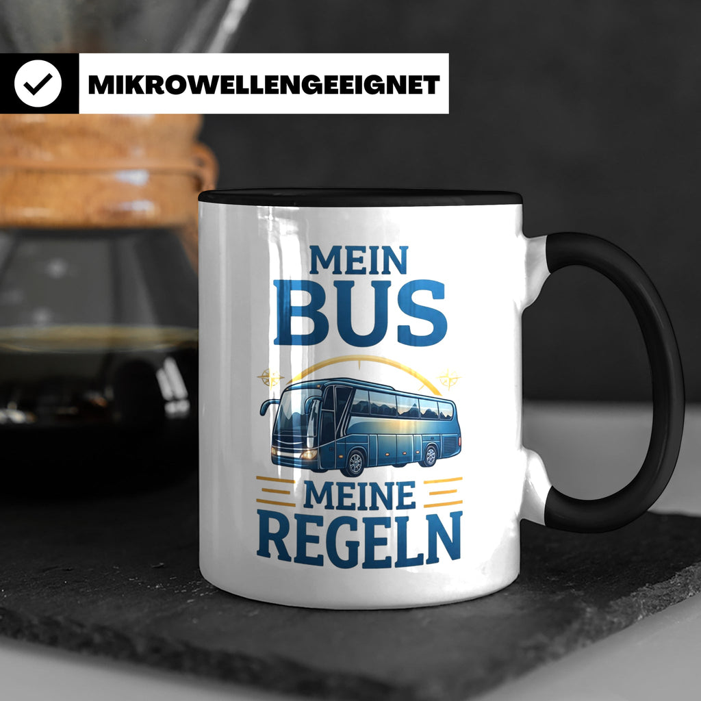 Busfahrer Tasse mit Spruch Mein Bus Meine Regeln, Geschenk f – Schwarz [farbe:schwarz]