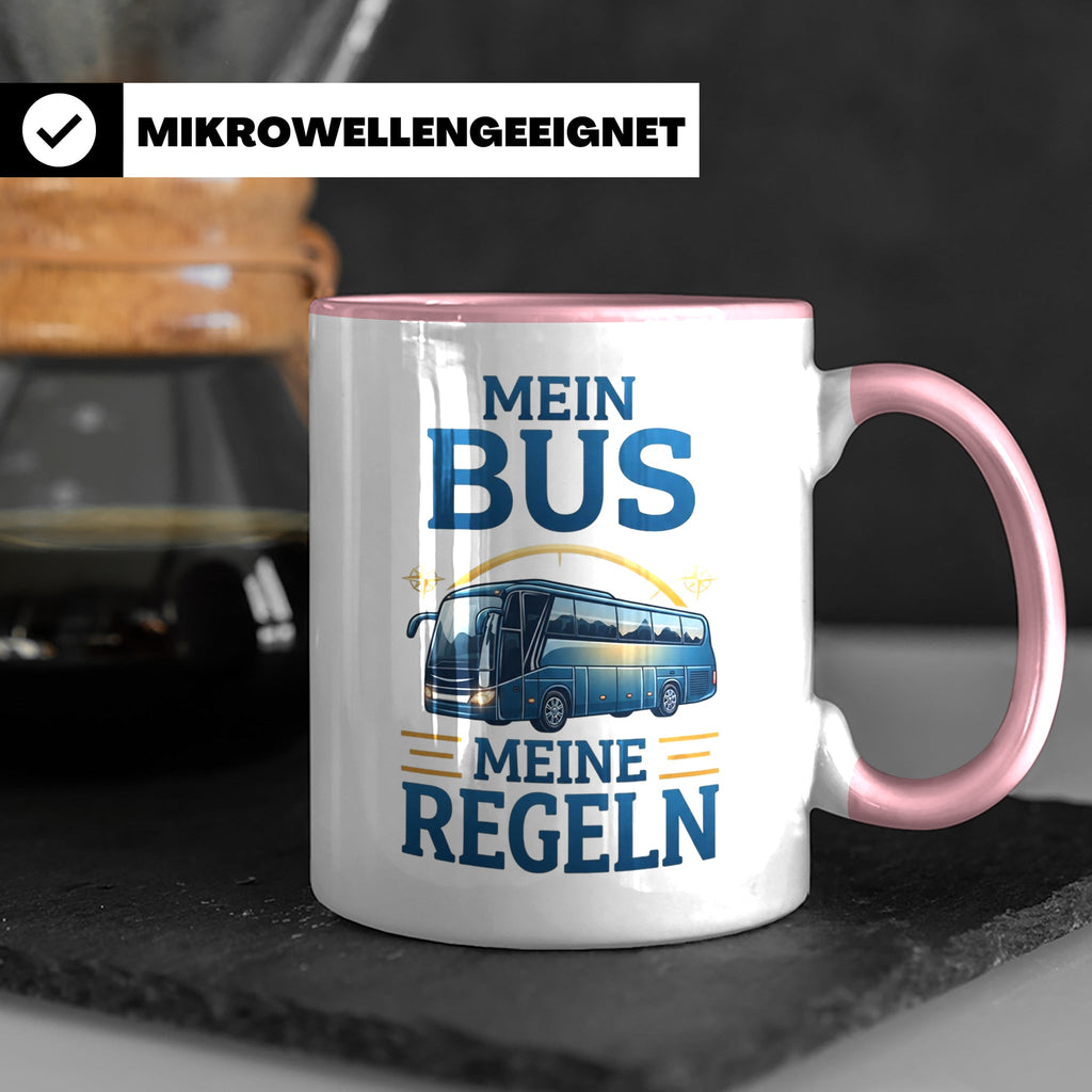 Busfahrer Tasse mit Spruch Mein Bus Meine Regeln, Geschenk f – Rosa [farbe:rosa]