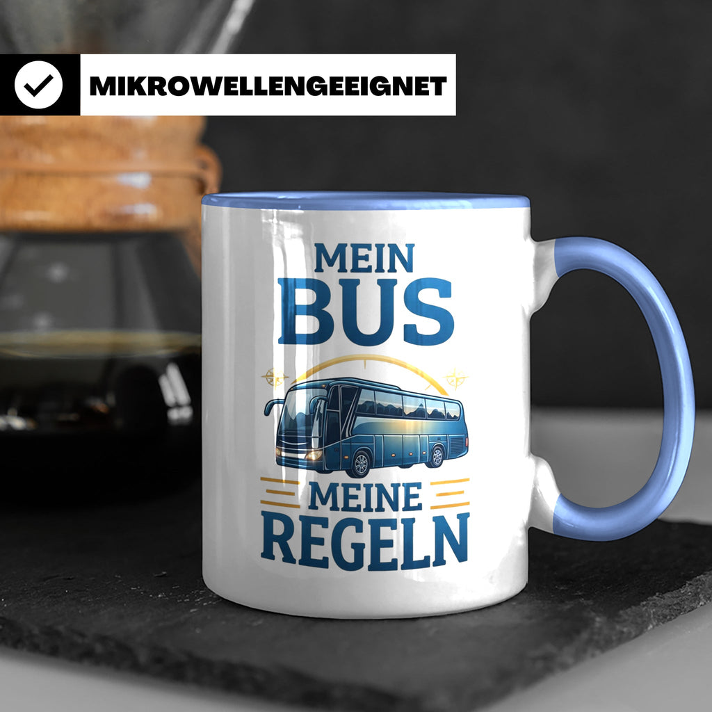 Busfahrer Tasse mit Spruch Mein Bus Meine Regeln, Geschenk f – Blau [farbe:blau]