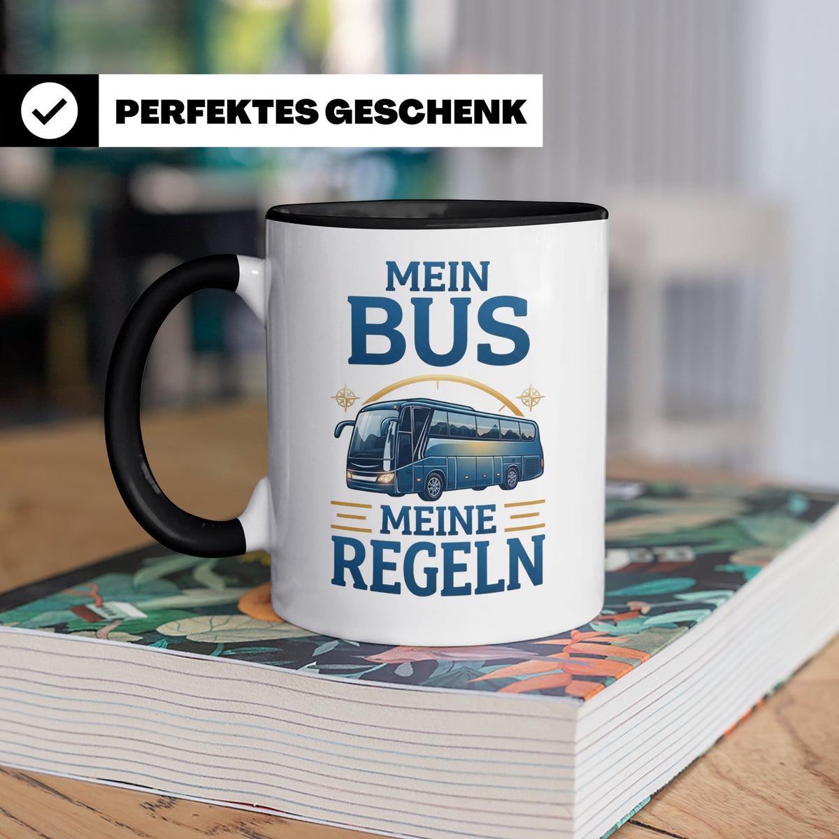 Busfahrer Tasse mit Spruch Mein Bus Meine Regeln, Geschenk f – Schwarz [farbe:schwarz]