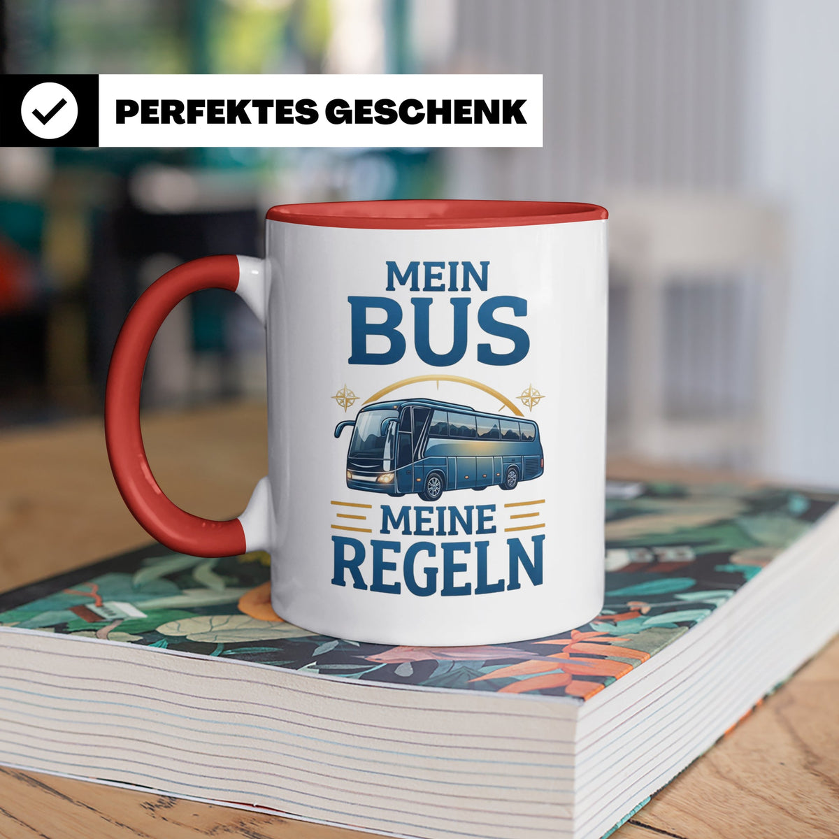 Busfahrer Tasse mit Spruch Mein Bus Meine Regeln, Geschenk f – Rot [farbe:rot]