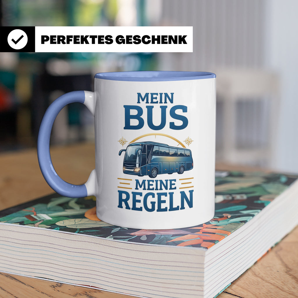 Busfahrer Tasse mit Spruch Mein Bus Meine Regeln, Geschenk f – Blau [farbe:blau]