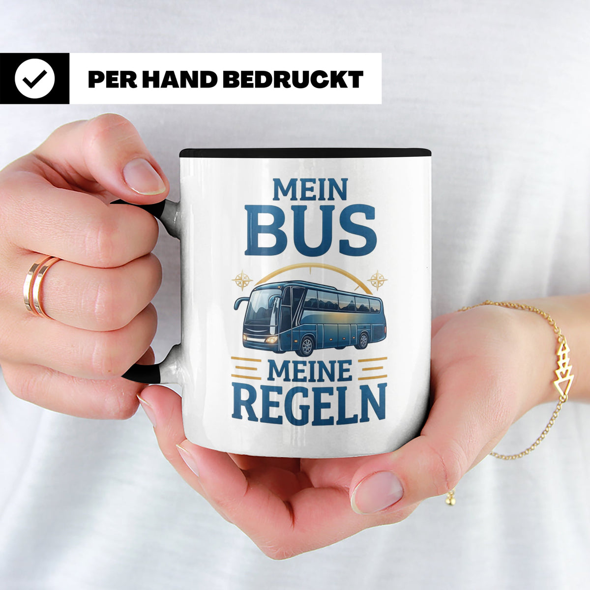 Busfahrer Tasse mit Spruch Mein Bus Meine Regeln, Geschenk f – Schwarz [farbe:schwarz]