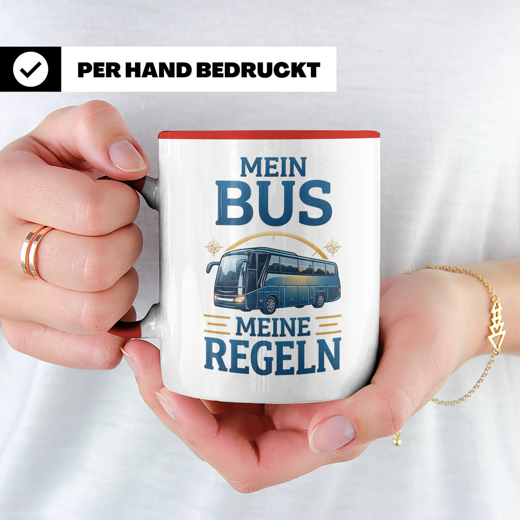 Busfahrer Tasse mit Spruch Mein Bus Meine Regeln, Geschenk f – Rot [farbe:rot]