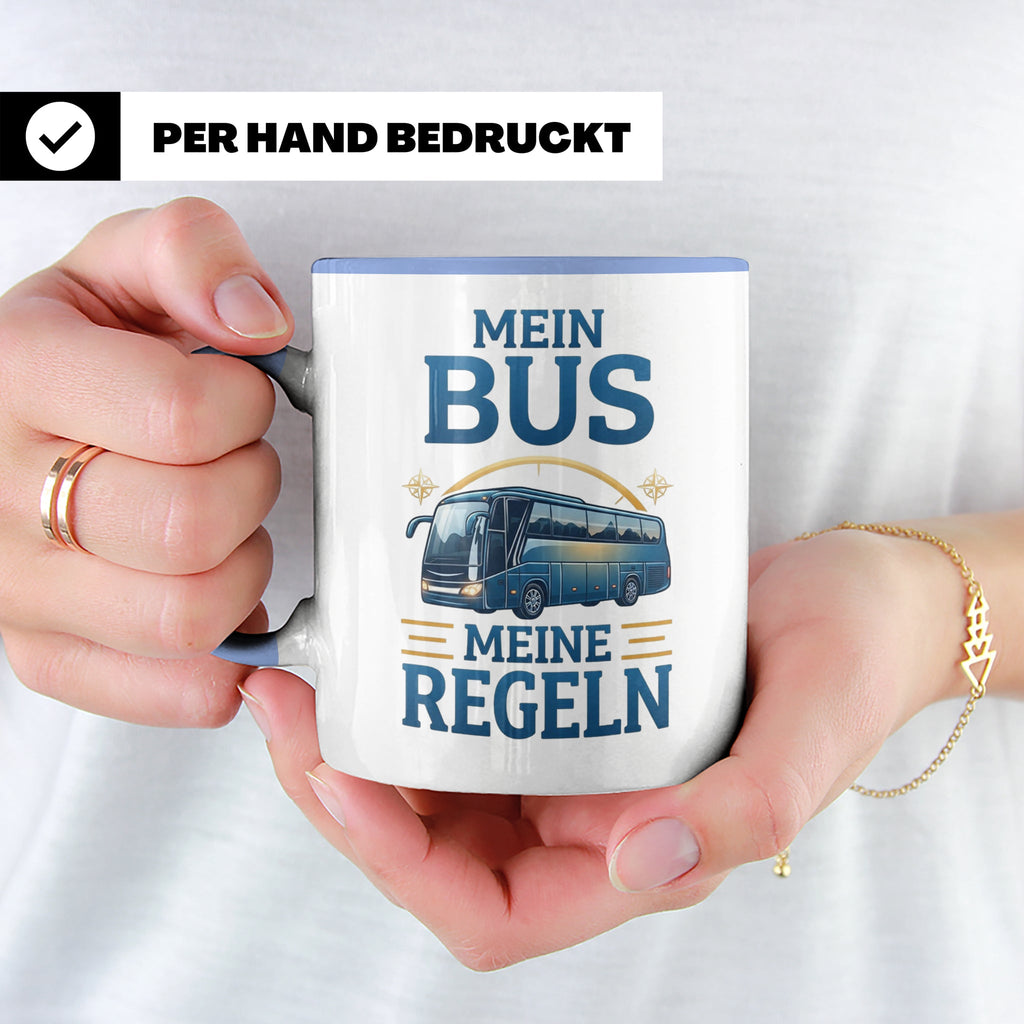 Busfahrer Tasse mit Spruch Mein Bus Meine Regeln, Geschenk f – Blau [farbe:blau]