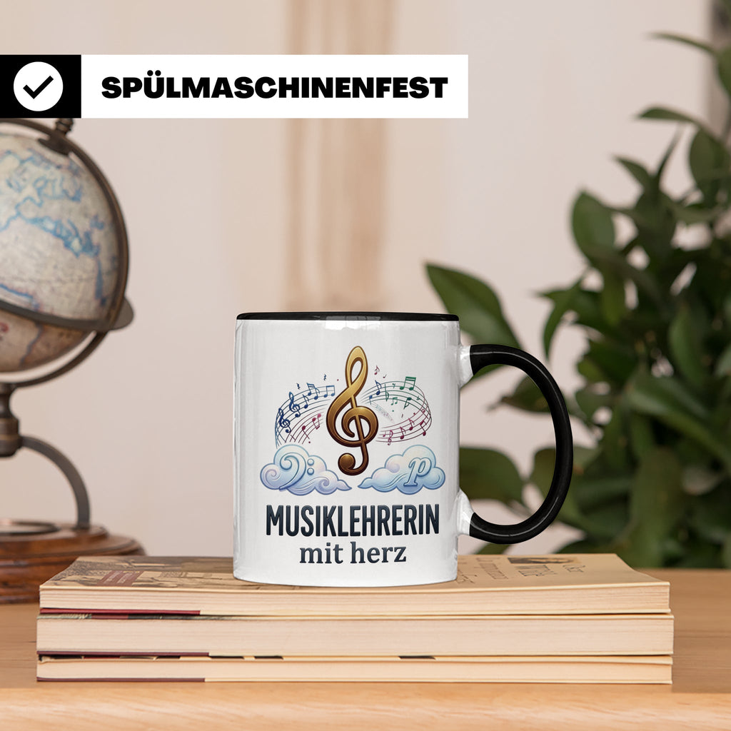 Musiklehrerin Tasse mit Herz Geschenkidee, Dankeschön Musiks – Schwarz [farbe:schwarz]