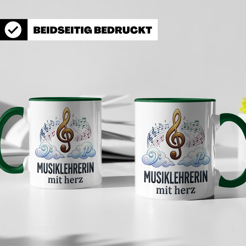 Musiklehrerin Tasse mit Herz Geschenkidee, Dankeschön Musiks – Grün [farbe:grün]