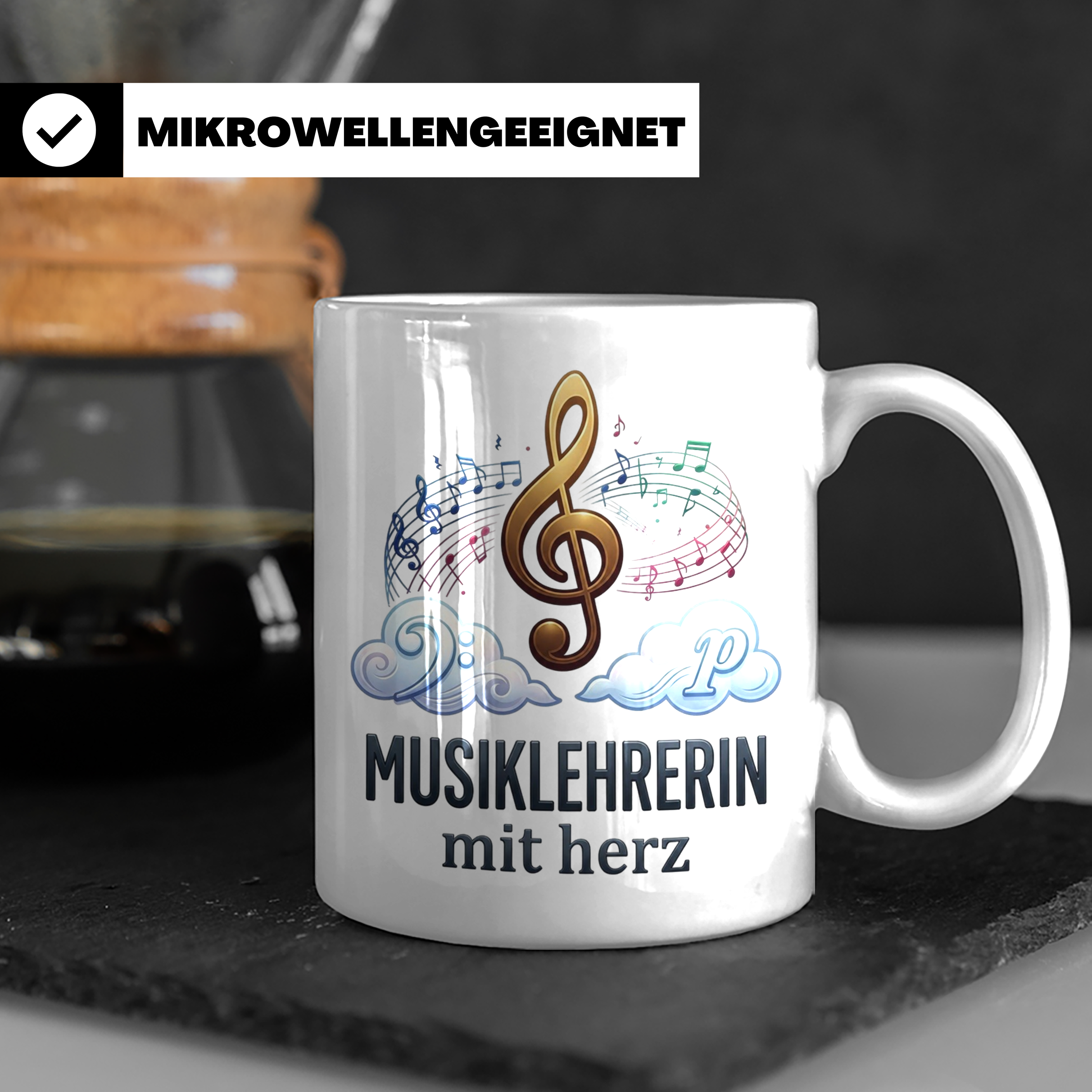 Musiklehrerin Tasse mit Herz Geschenkidee, Dankeschön Musiks – Weiß [farbe:weiß]