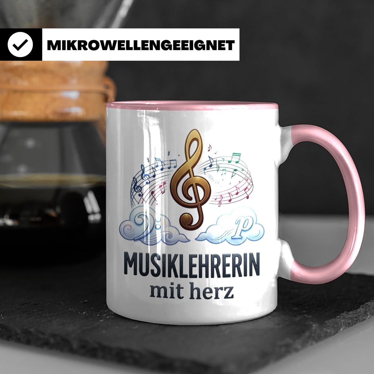 Musiklehrerin Tasse mit Herz Geschenkidee, Dankeschön Musiks – Rosa [farbe:rosa]