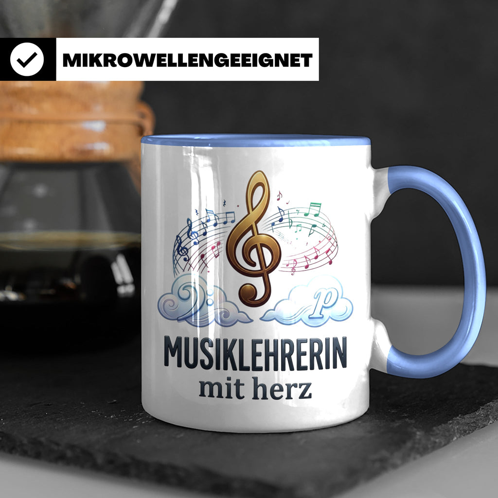 Musiklehrerin Tasse mit Herz Geschenkidee, Dankeschön Musiks – Blau [farbe:blau]