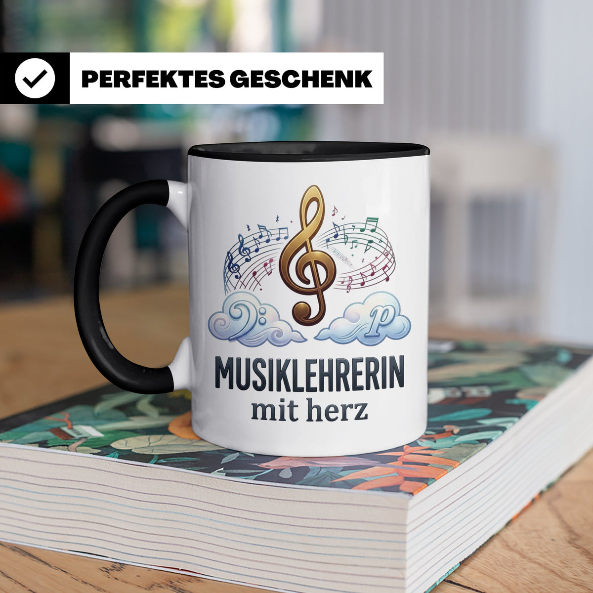 Musiklehrerin Tasse mit Herz Geschenkidee, Dankeschön Musiks – Schwarz [farbe:schwarz]