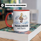 Musiklehrerin Tasse mit Herz Geschenkidee, Dankeschön Musiks – Rot [farbe:rot]