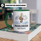 Musiklehrerin Tasse mit Herz Geschenkidee, Dankeschön Musiks – Grün [farbe:grün]