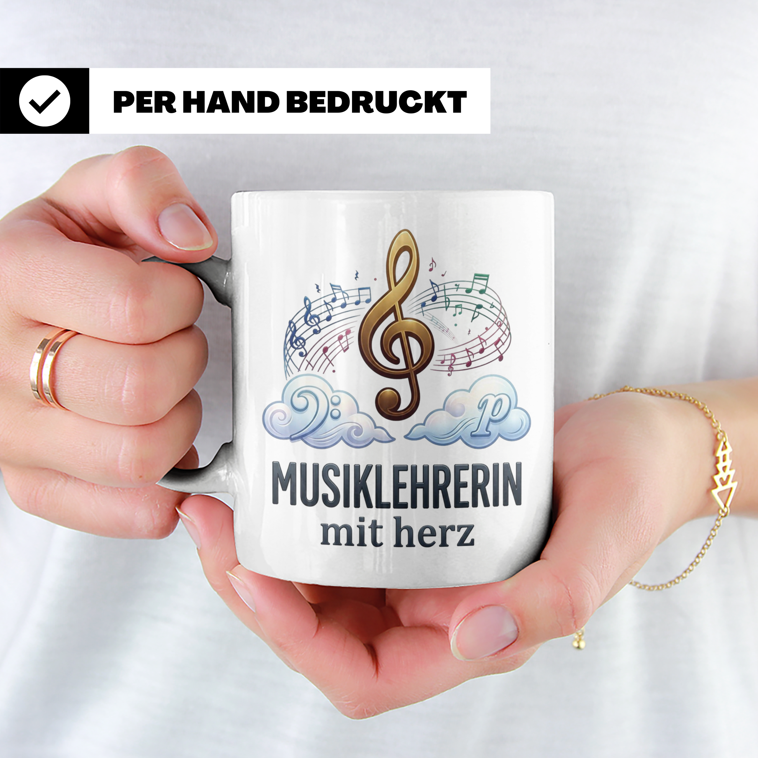 Musiklehrerin Tasse mit Herz Geschenkidee, Dankeschön Musiks – Weiß [farbe:weiß]