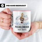 Musiklehrerin Tasse mit Herz Geschenkidee, Dankeschön Musiks – Rosa [farbe:rosa]