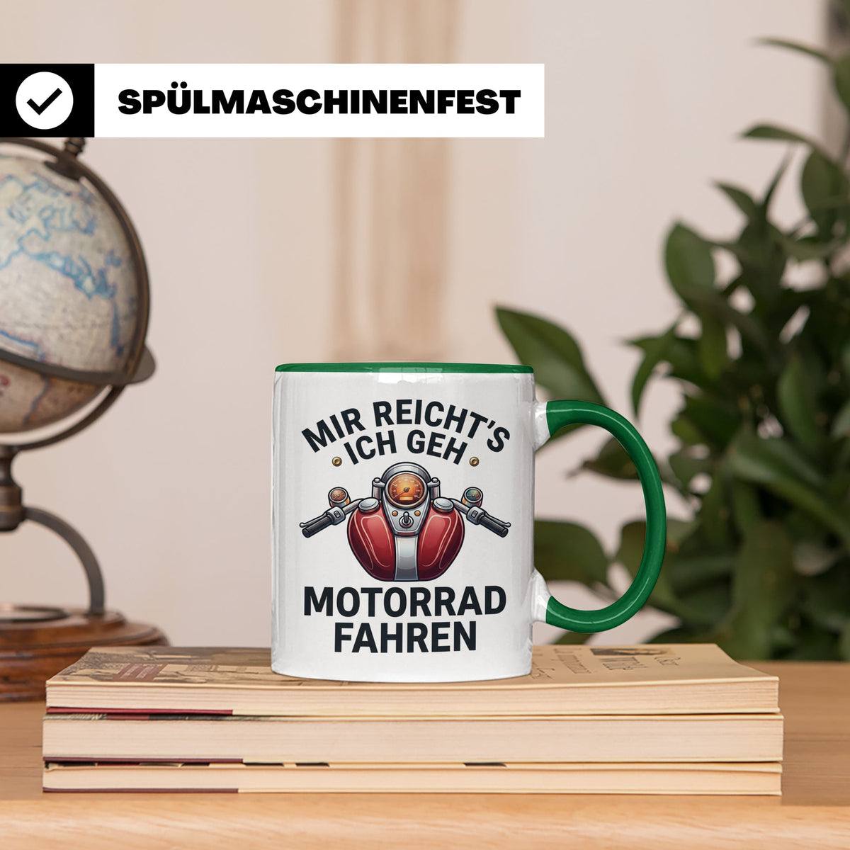 Motorrad Tasse mit Spruch Mir reicht's ich geh Motorrad fahr – Grün [farbe:grün]