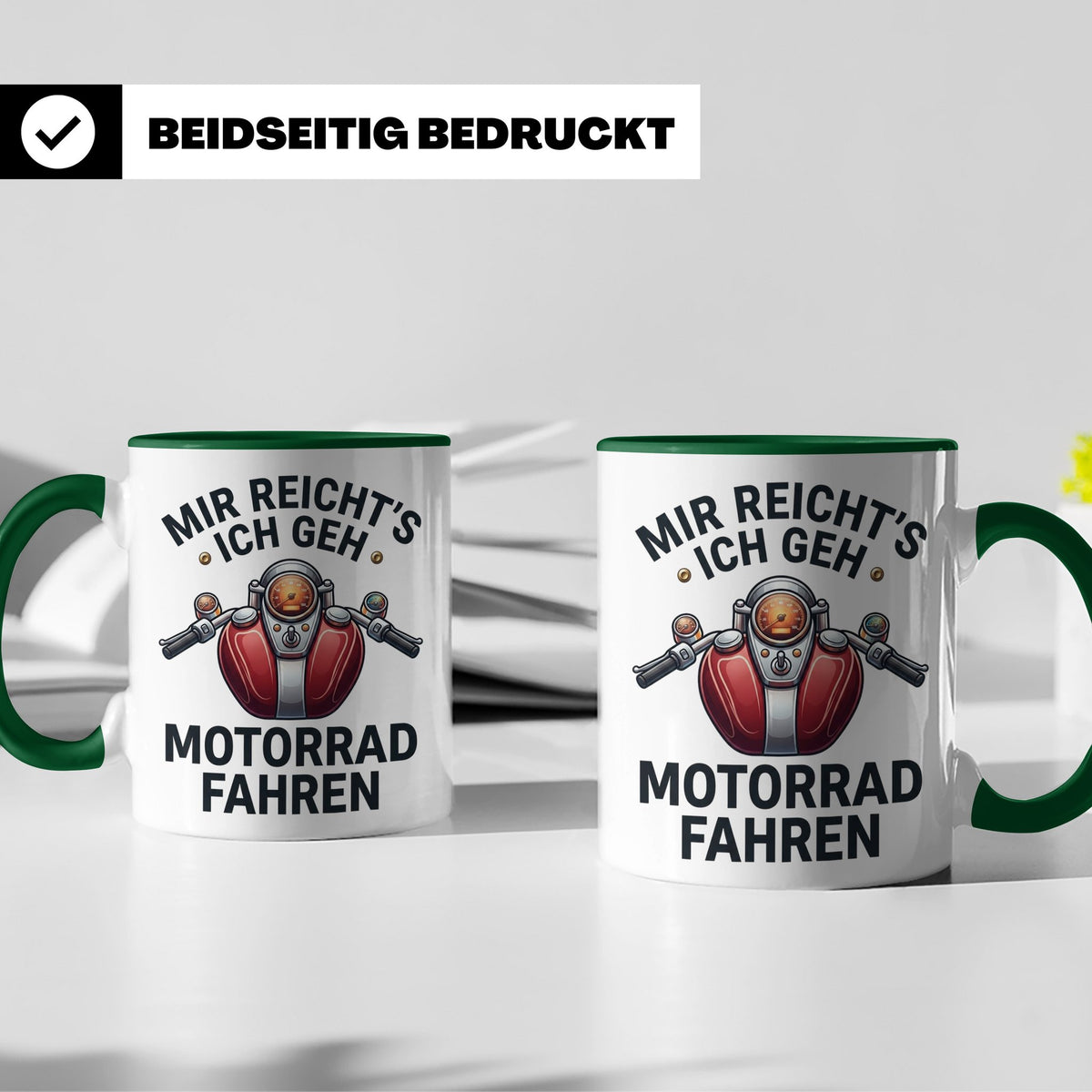 Motorrad Tasse mit Spruch Mir reicht's ich geh Motorrad fahr – Grün [farbe:grün]