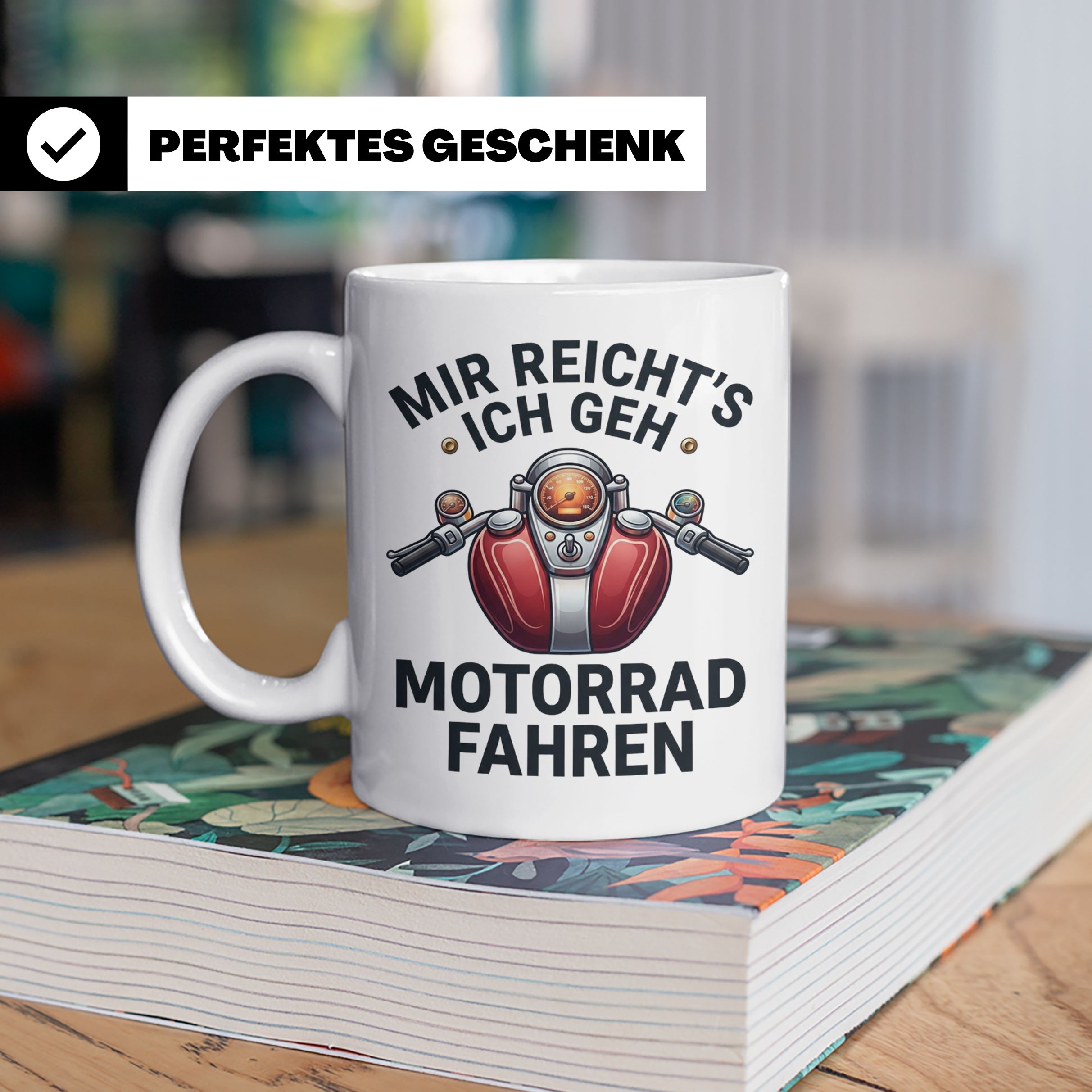 Motorrad Tasse mit Spruch Mir reicht's ich geh Motorrad fahr – Weiß [farbe:weiß]