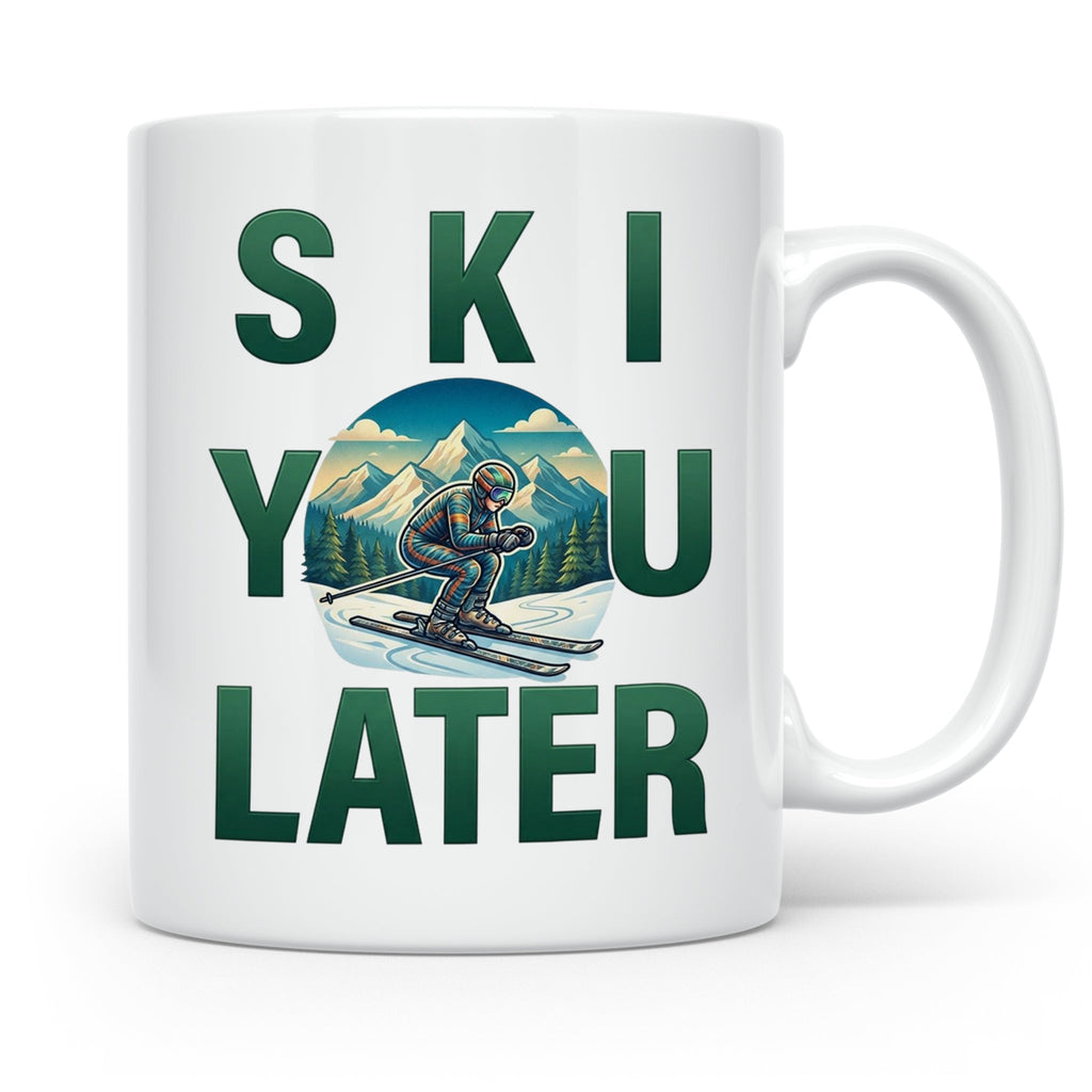 Skifahrer Tasse mit Spruch 'Ski You Later' | Retro Winterspo – Weiß [farbe:weiß]