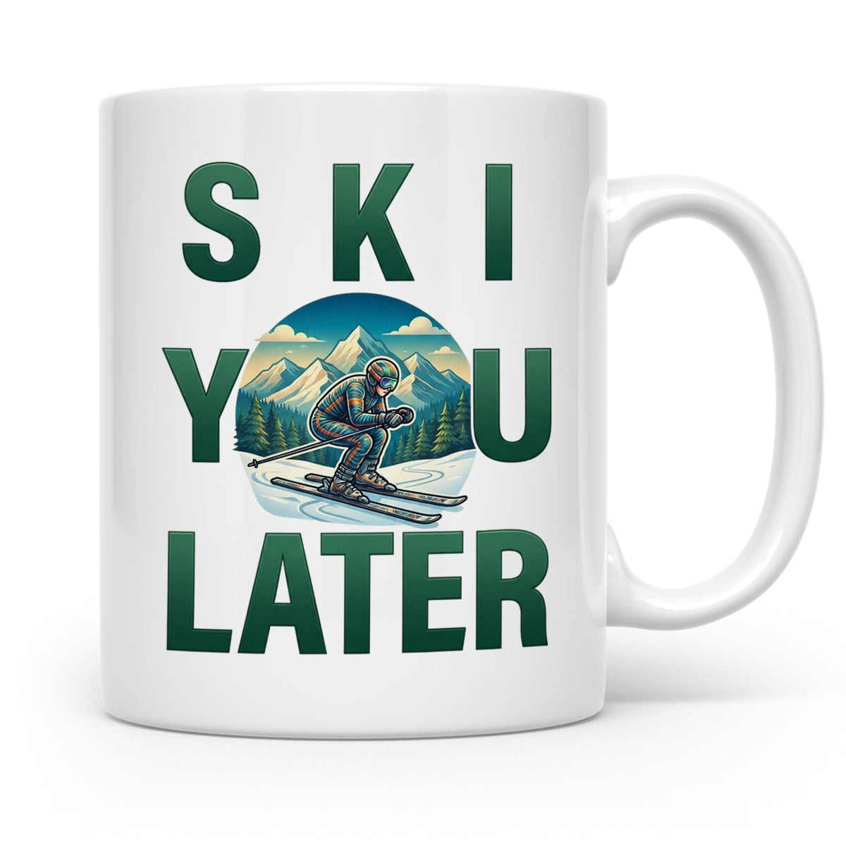 Skifahrer Tasse mit Spruch 'Ski You Later' | Retro Winterspo – Weiß [farbe:weiß]