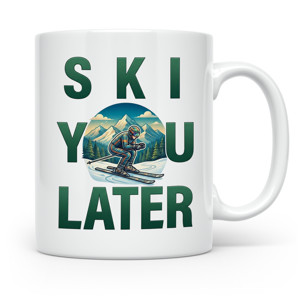 Skifahrer Tasse mit Spruch 'Ski You Later' | Retro Winterspo – Weiß [farbe:weiß]